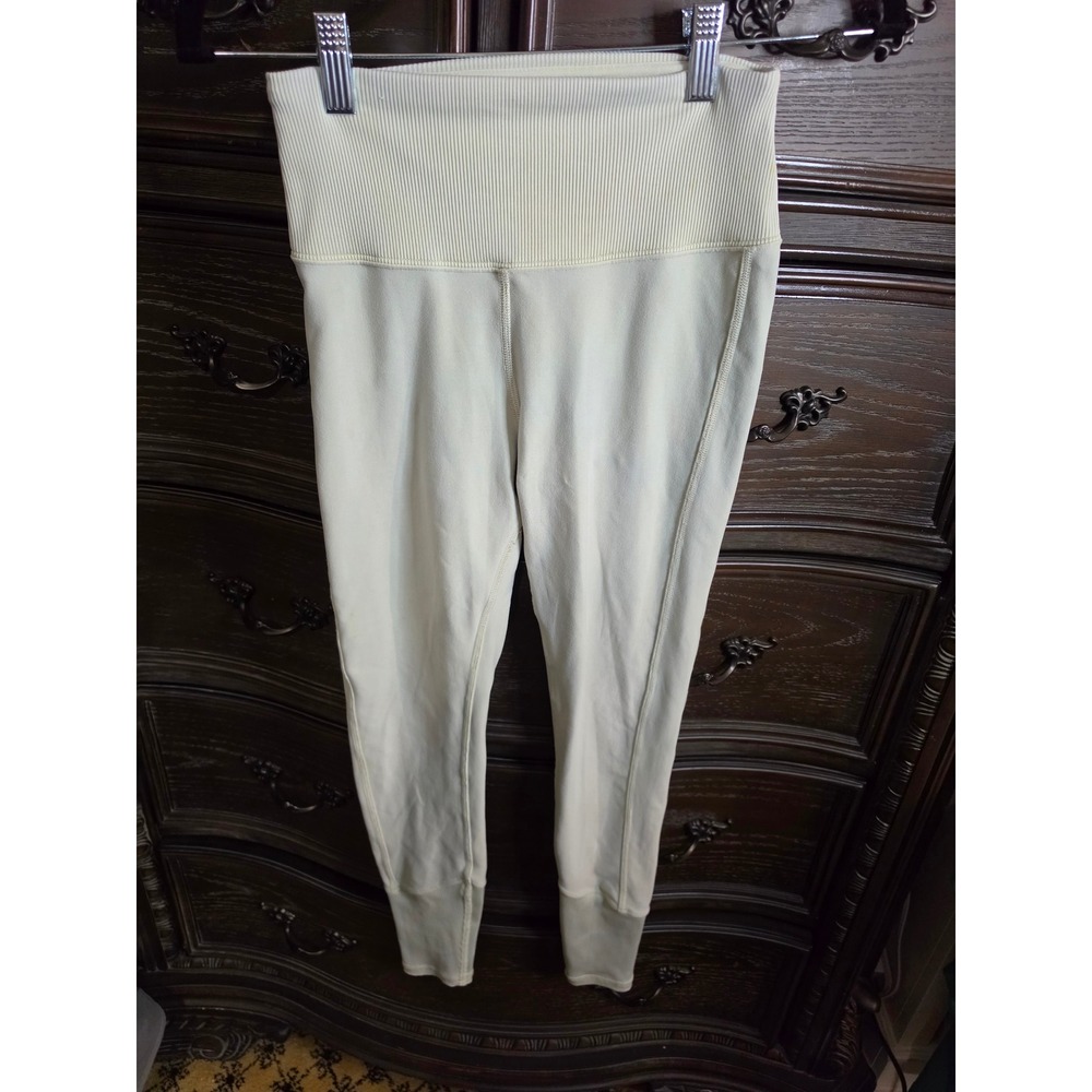 Alo Yoga Muse Ribbed High-Waist Leggings Pale Yellow Cream XS W7127R